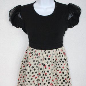 Forever 21 Women's Dress Polka Dot Short Sleeve Puffy  Black Beige Red Small